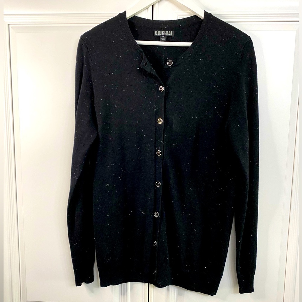 Nicole Miller Original Women’s Medium Cardigan Black Silver Flecks Button Down